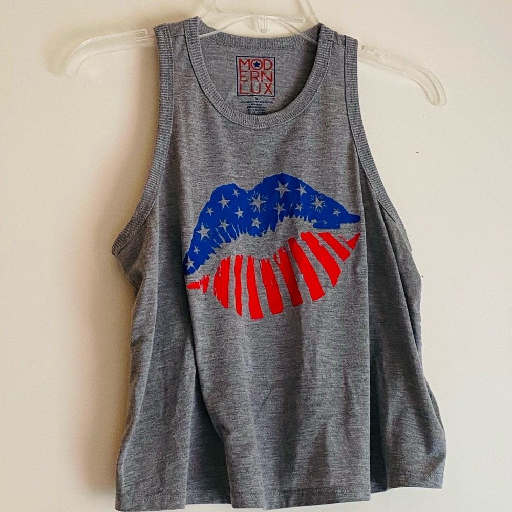 Red White and Blue 4th of July Tank - Lips